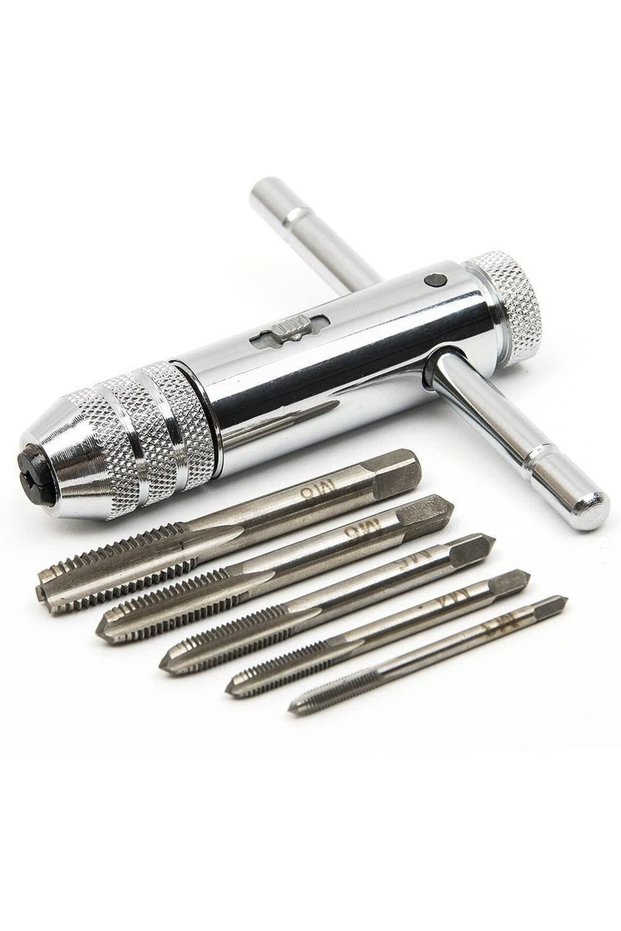 7pcs Short Adjustable T-Handle Ratchet Tap Holder Wrench, Machine Screw Thread Metric , Bothway Hand
