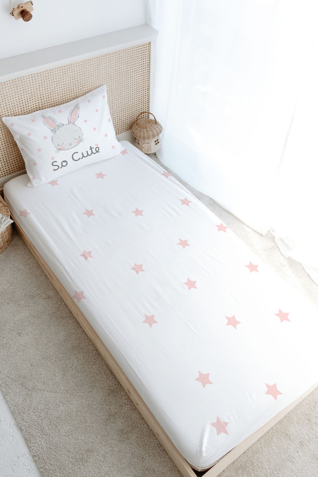 Single Fitted Sheet Set - for Baby Series - Pink Eared Rabbit
