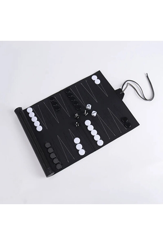 black Roll Up Backgammon Sets Portable Travel Board Games Set For Adults And Kids Foldable PU Leathe
