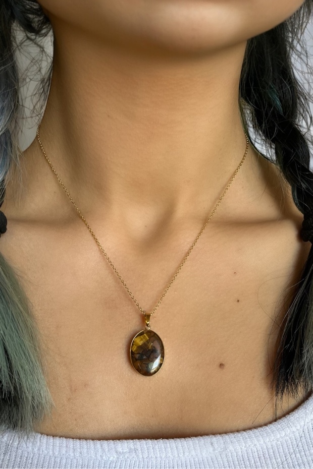 PASLANMAZ ÇELİK KAPLAN GÖZÜ KOLYE - 1