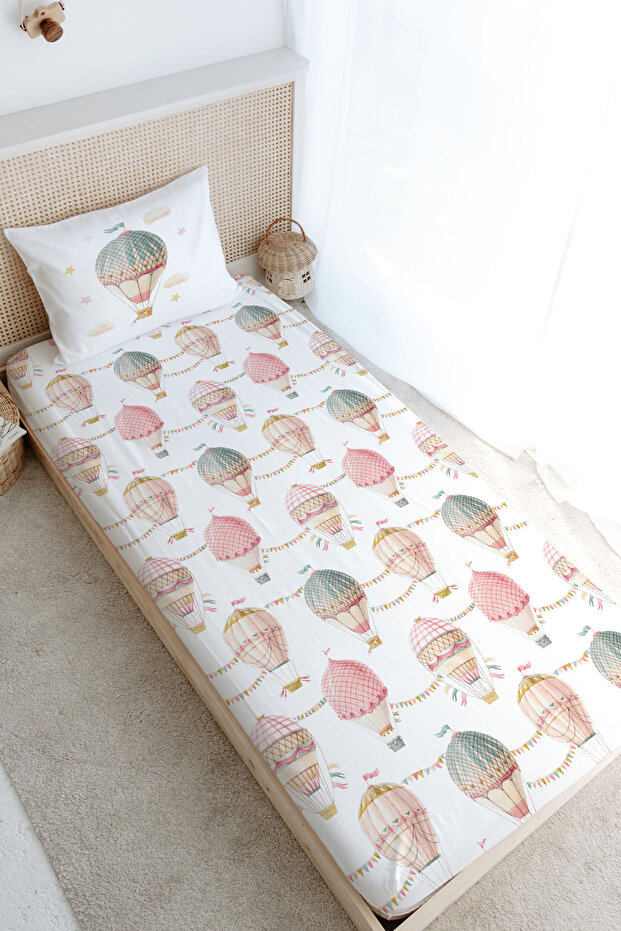 Single Fitted Sheet Set - Iconic Series - Pink Flying Balloon