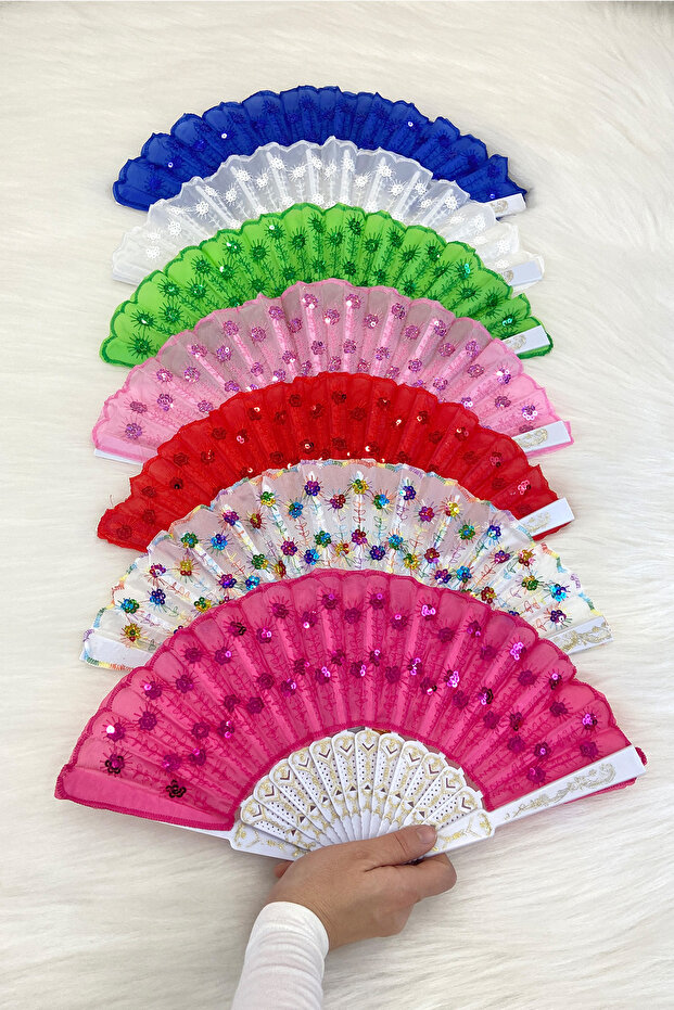 Sequin Embroidered Mixed Color Bride Bridesmaid Fan, Bride Bachelorette Party Henna Gift 6 Pieces