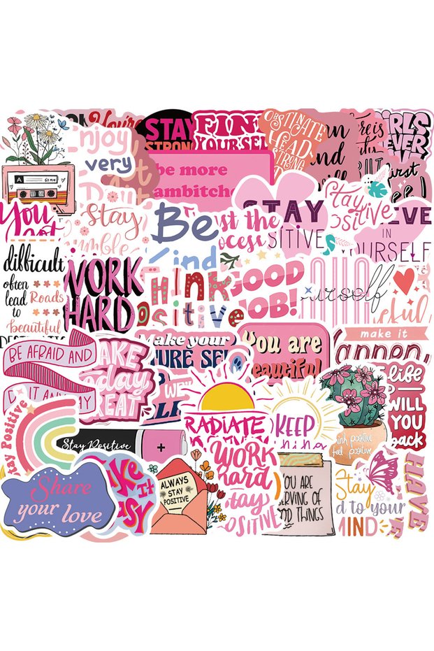 50pcs 50pcs Pink Motivational Phrases Cartoon Graffiti Stickers Phone Guitar Laptop Notebook Suitcas