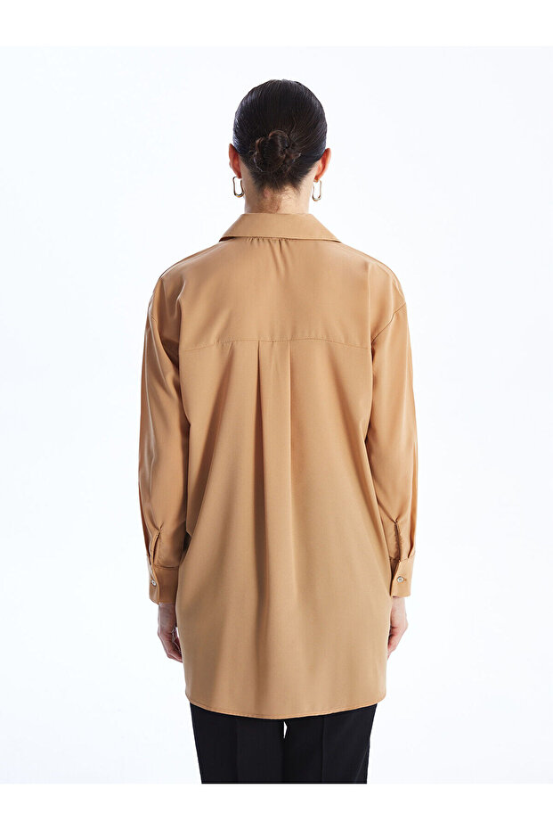 Düz Uzun Kollu Oversize Kadın Gömlek Tunik - 5