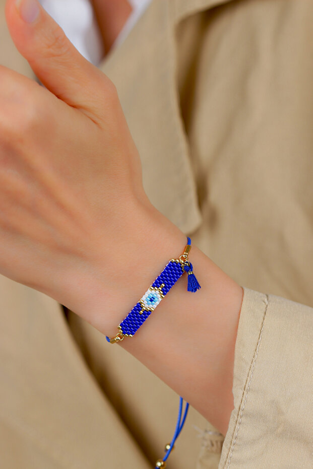 Ka-024 Miyuki Bracelet - Full Evil Eye Series with Tassels - Dark Blue