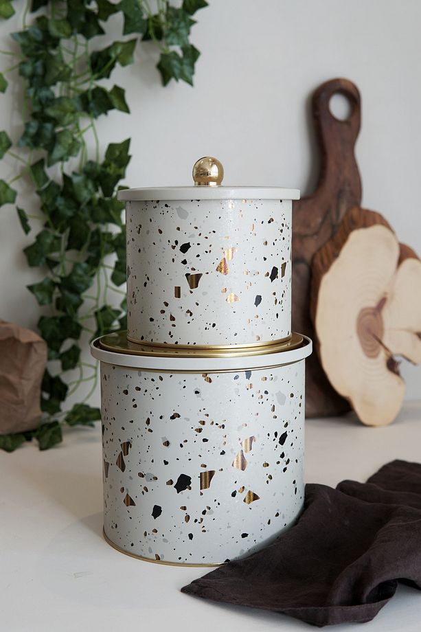 Terrazzo Desenli Metal Saklama Kabı Seti - 2'li Set (1,7 LT - 3,5 LT), Erb45u4 - 2