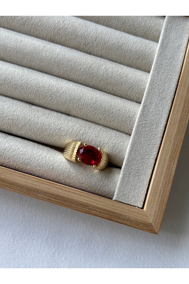 خاتم من الحجر الأحمر مع خط ذهبي - 3