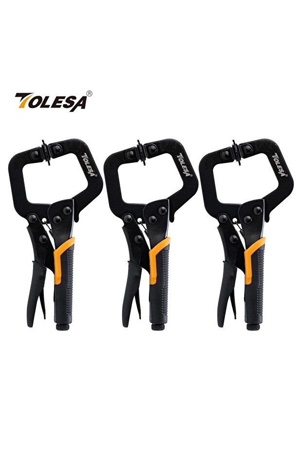 6 inches TOLESA 6" C Clamp 3PCS Metal Face Clamp Locking Plier with Flat Swivel Pads for Woodworking