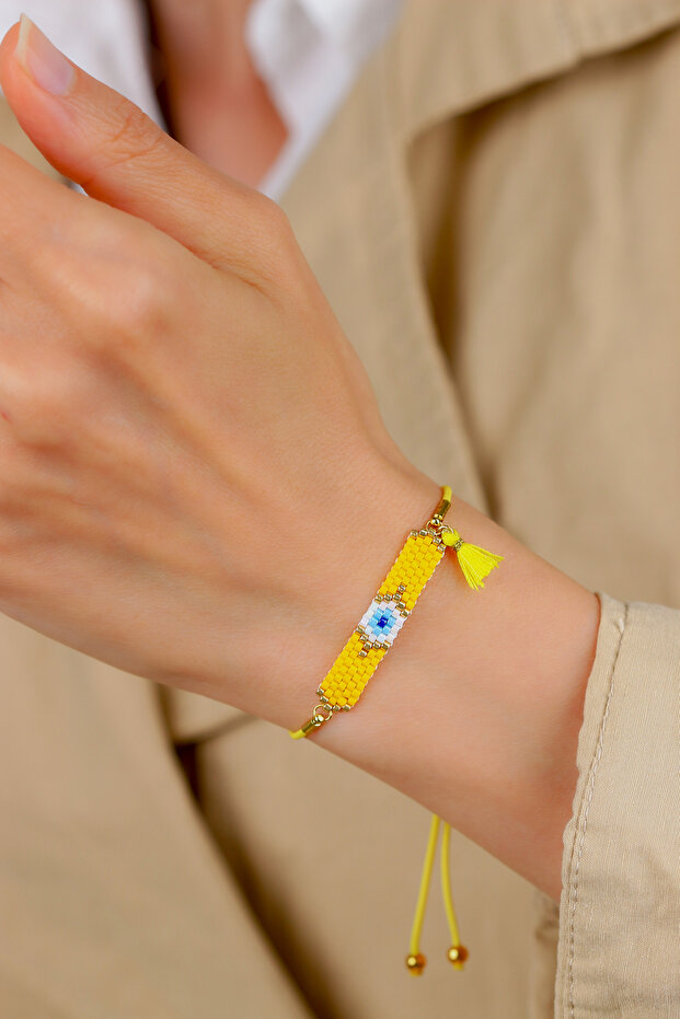 Ka-024 Miyuki Bracelet - Tassels Full Evil Eye Series - Yellow