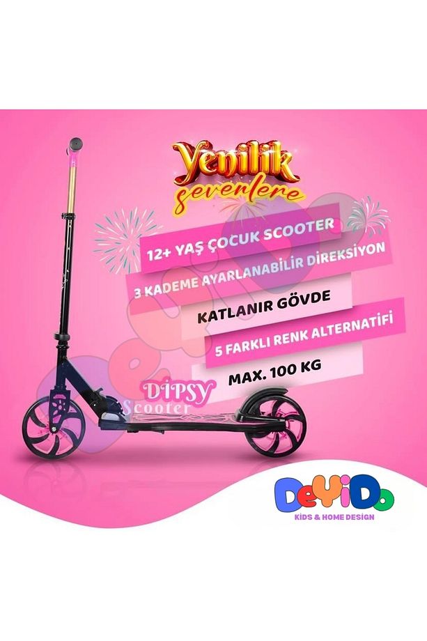 12 Yaş ve Üzeri 2 Dev Tekerlekli Frenli Katlanabilir Yükseklik Ayarlı Scooter Eğlenceli Çocuk Kaykay - 1