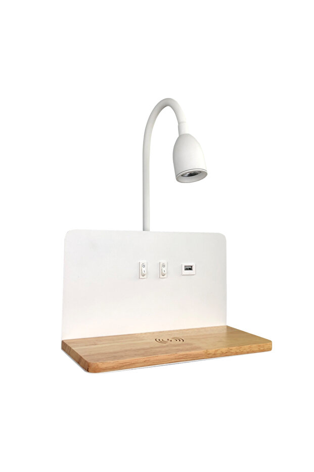 مصباح حائط LED داخلي بإضاءة B-Light بيضاء دافئة على اليمين مع واجهة USB وشحن لاسلكي حديث