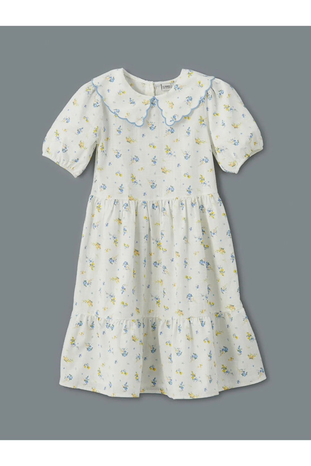 Lcw Kids Ecru Baby Collar Floral Girl's Dress