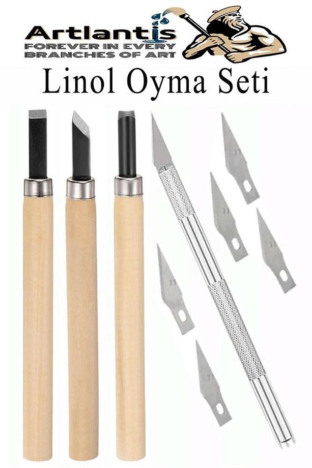Linol Oyma Seti ve Kretuar Seti 9 Parça 1 Paket Linol Oyma Kesme Bıçak Seti Bıçaklı Linolyum Baskı A - 1