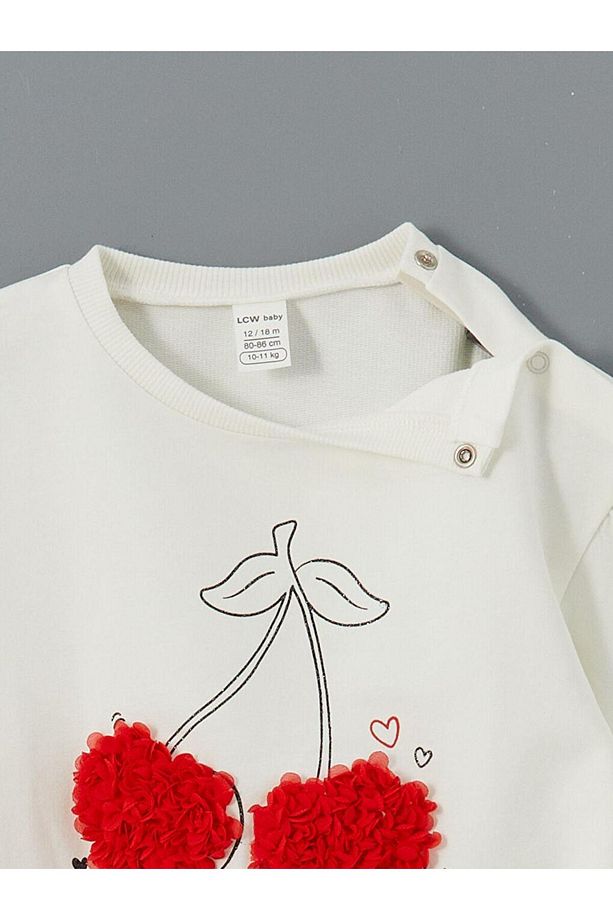 LCW baby Bisiklet Yaka Kiraz Baskılı Kız Bebek Sweatshirt ve Tayt 2'li - 3