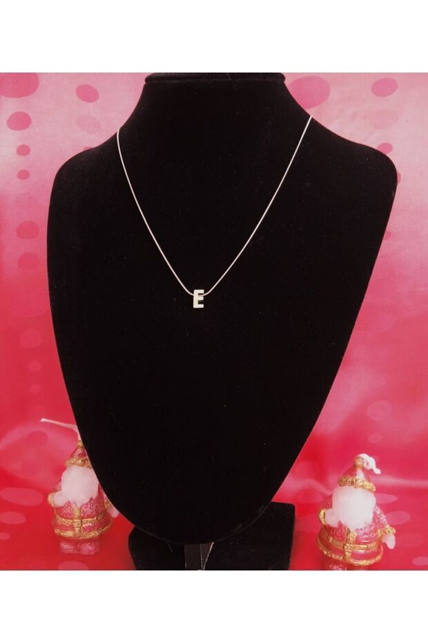 Çelik Gümüş Renk E Harfi Kolye - 3