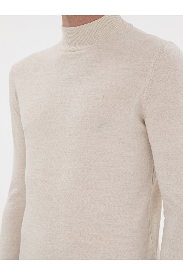 Bej Slim Fit Yün Karışımlı Yarım Balıkçı Yaka Basic Triko Kazak 50293281-VR011 - 7