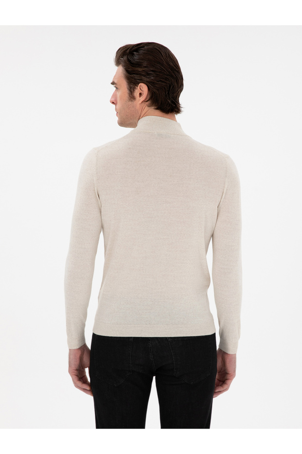 Bej Slim Fit Yün Karışımlı Yarım Balıkçı Yaka Basic Triko Kazak 50293281-VR011 - 5
