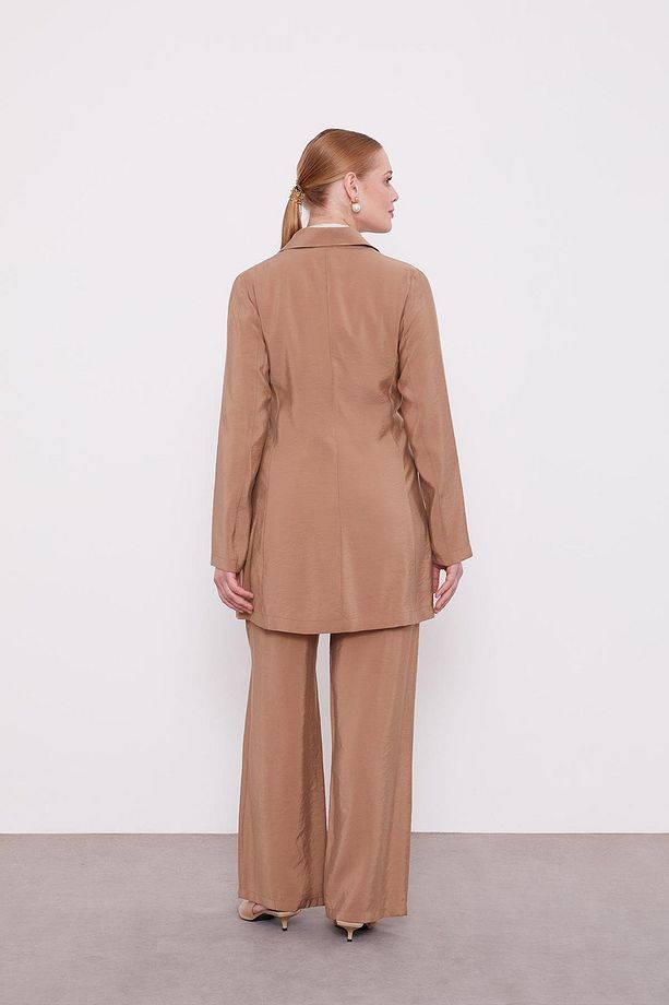 Camel Gül Broş Detaylı Ceket Takım - 7