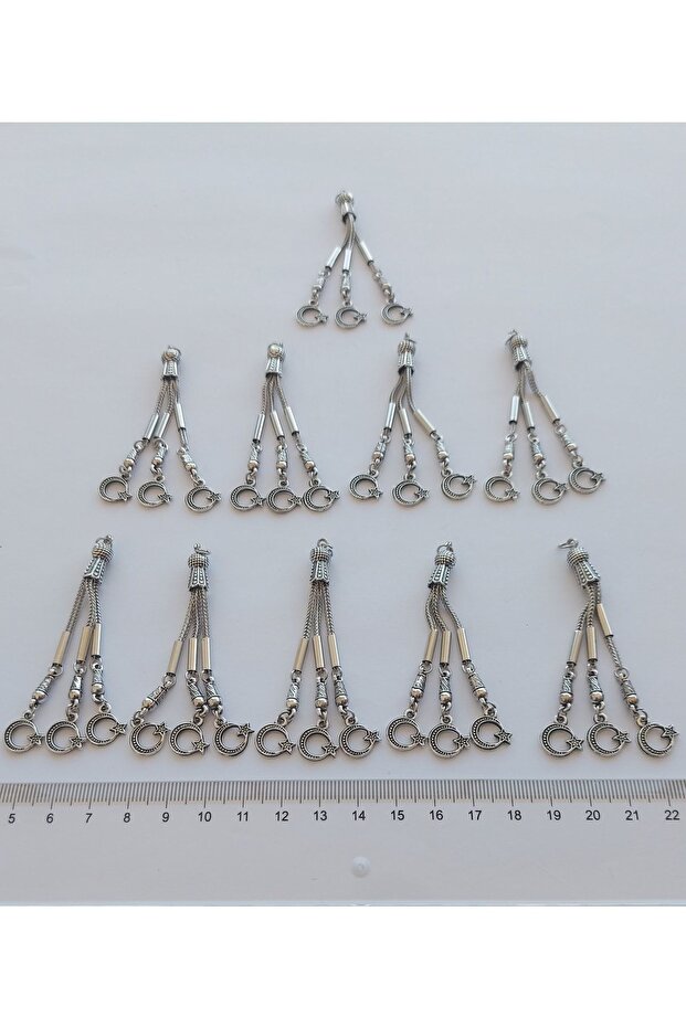 Epoxy Natural Stone Prayer Beads with Tassel and Crescent Star 10 Pieces Triple Tassel