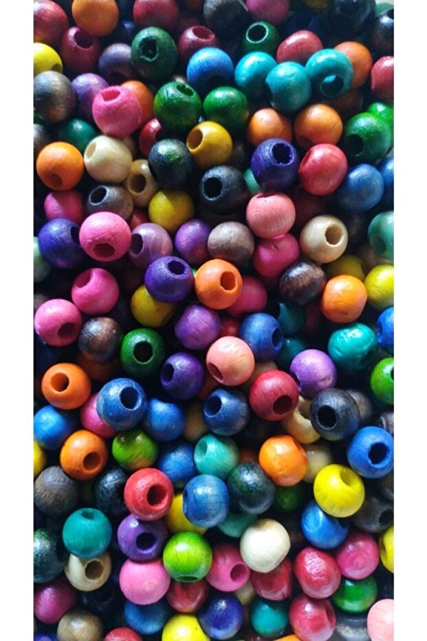 Selin 10 Mm Karışık Renkli Ahşap Boncuk - 100 Gram ( Ort ± 250 - 300 Adet)