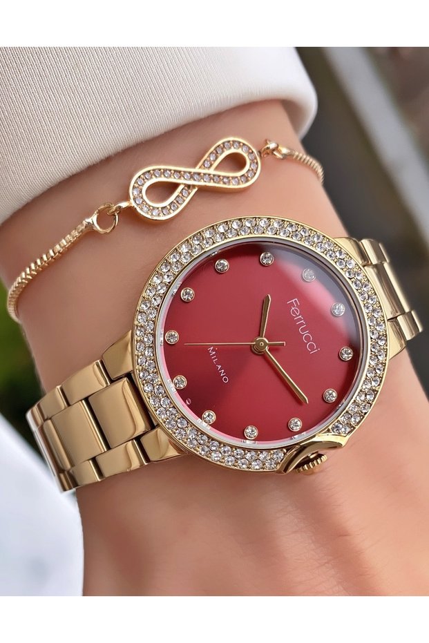 Ferruci Brand Gold Color Steel Band Women's Wrist Watch - Bracelet