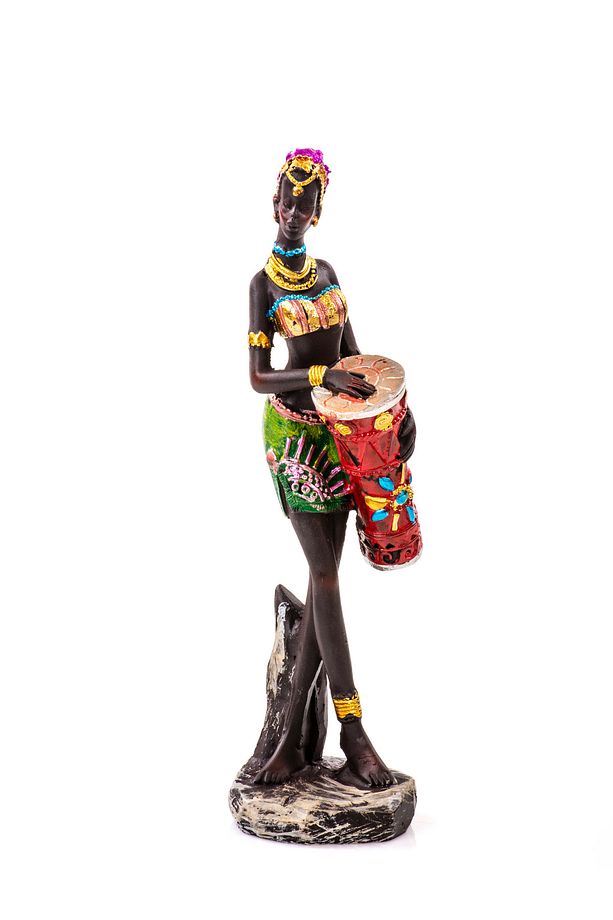 Enstrüman Çalan Afrikalı Kadın Biblo Set- Polyester Dekoratif Afrikalı Biblo  Figür seti (20x6x5 cm) - 4