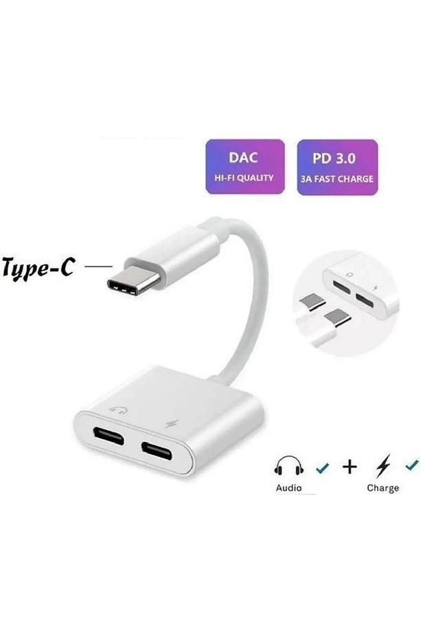 Type C To Type C Kulaklık Hızlı Şarj Giriş Çevirici Çoklayıcı Çoğaltıcı Splitter Adaptör - 5
