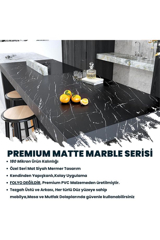 60x100cm Mat Mermer Desenli Kendinden Yapışkanlı Duvar Kağıdı Kaplama Mutfak Masa Folyo - 5