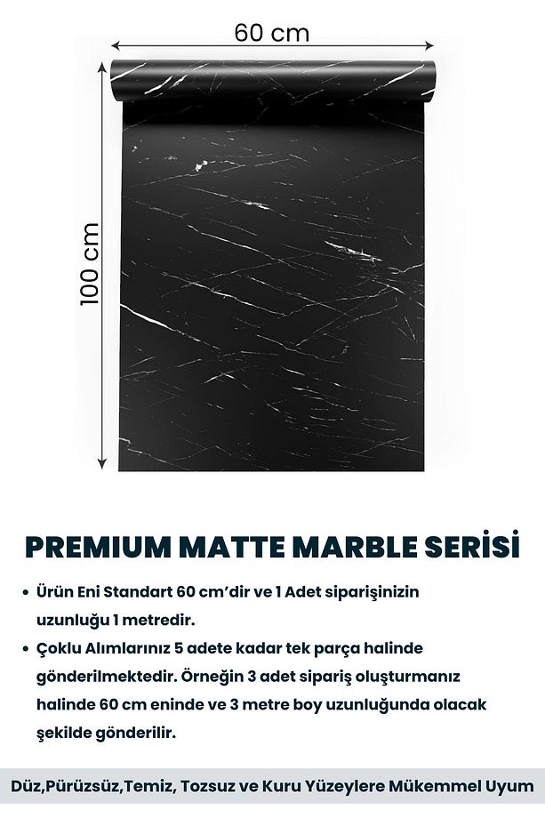 Kendinden yapışkanlı Mat Mermer Desen Folyo Mutfak Banyo Tezgah Duvar Kaplama 60cmX100cm - 7