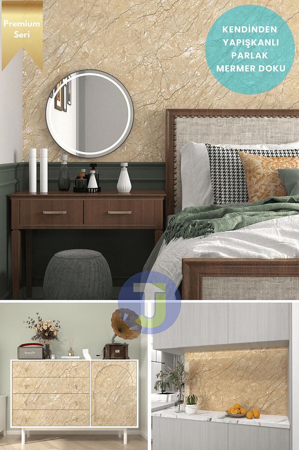 Kendinden yapışkanlı Mermer Desen Folyo Mutfak Banyo Tezgah Duvar Kaplama 60cmX100cm - 5