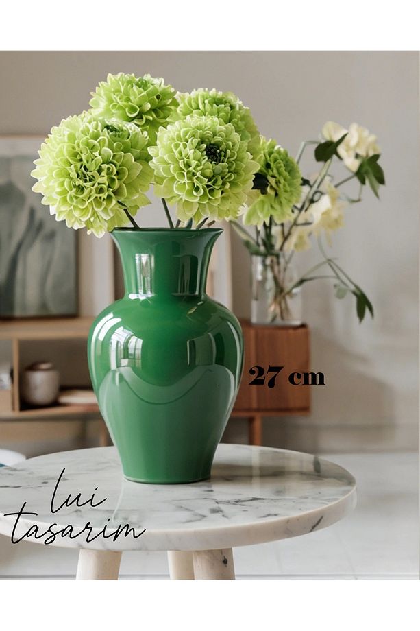İskandinav Tarzı Sade Bohem Karaf 27 cm Yeşil Cam Vazo - 1