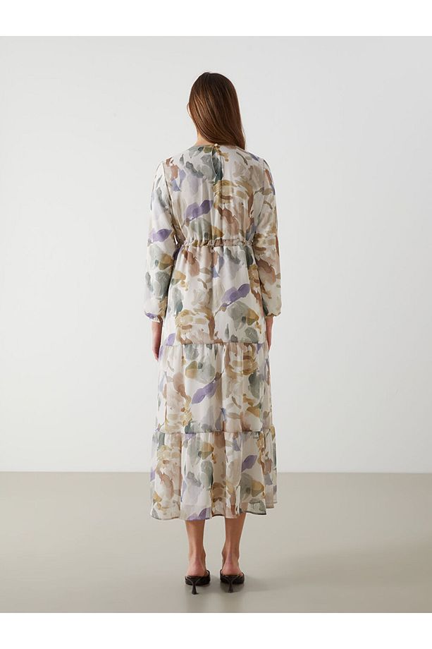 LCW Modest Bisiklet Yaka Desenli Kadın Elbise - 4
