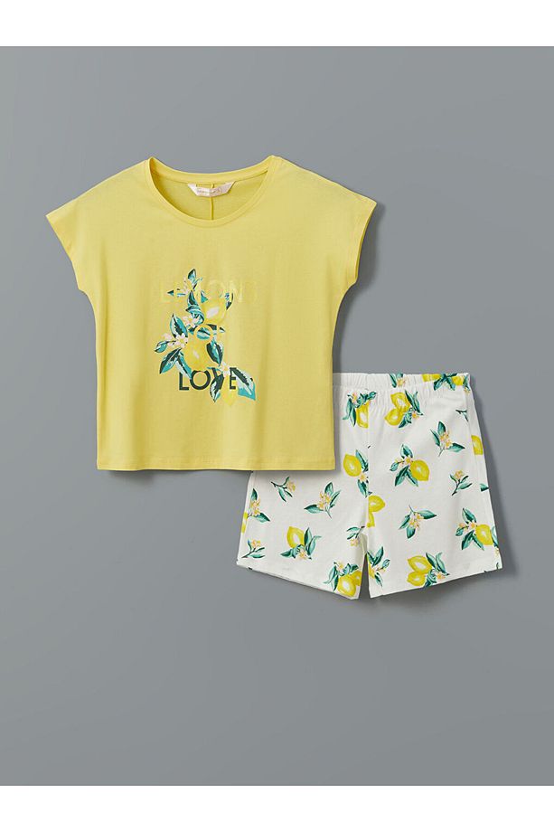 Bisiklet Yaka Baskılı Kadın Şortlu Pijama Takımı - 5