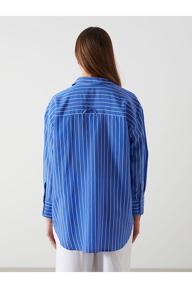 LCW Modest Çizgili Oversize Kadın Gömlek Tunik - 4