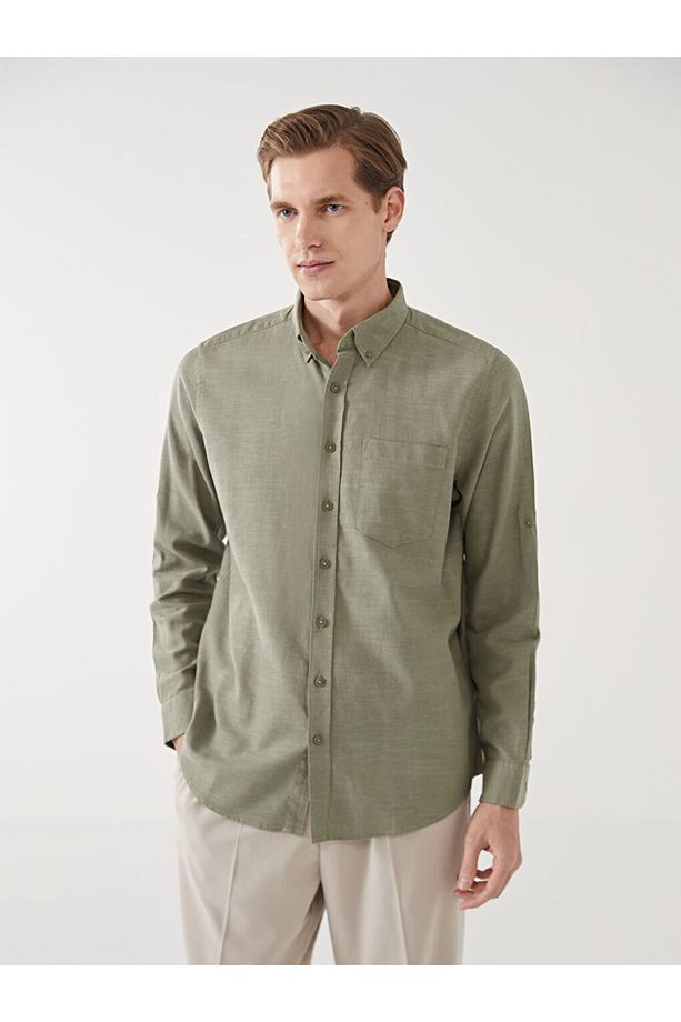 LCWAIKIKI Classic Regular Fit Uzun Kollu Keten Karışımlı Erkek Gömlek - 1