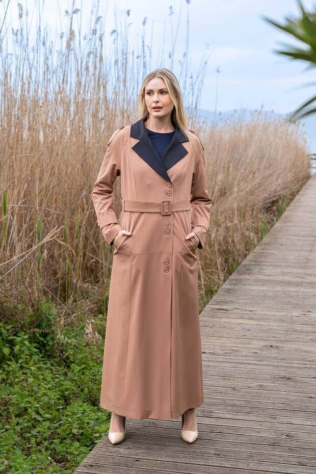Epaulet Detailed Garnished Raglan Arm Lined Top Coat CAMEL 6548