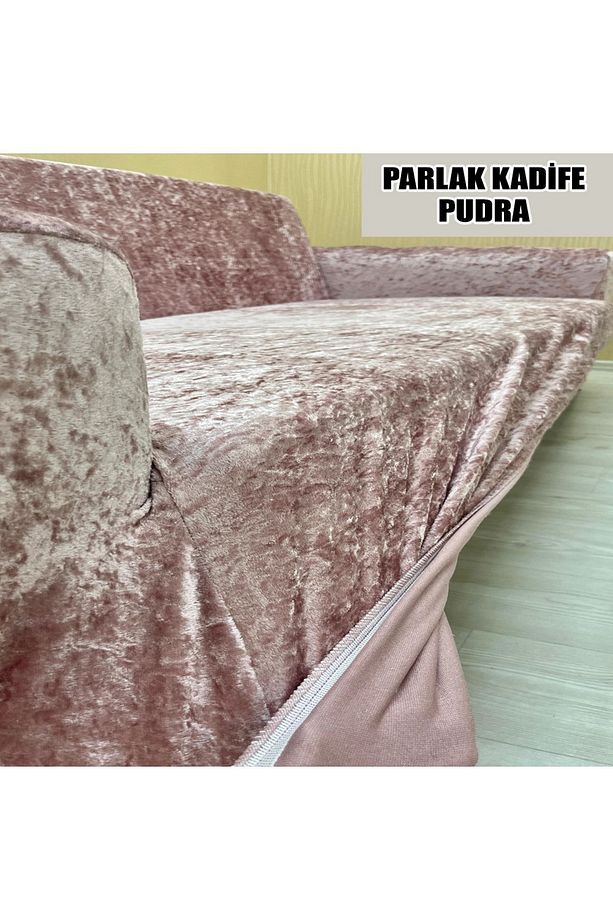 PARLAK KADİFE KUMAŞ 2 ADET ÜÇLÜ & ÇEKYAT- 2 ADET TEKLİ SET KOLTUK KILIFI - 6
