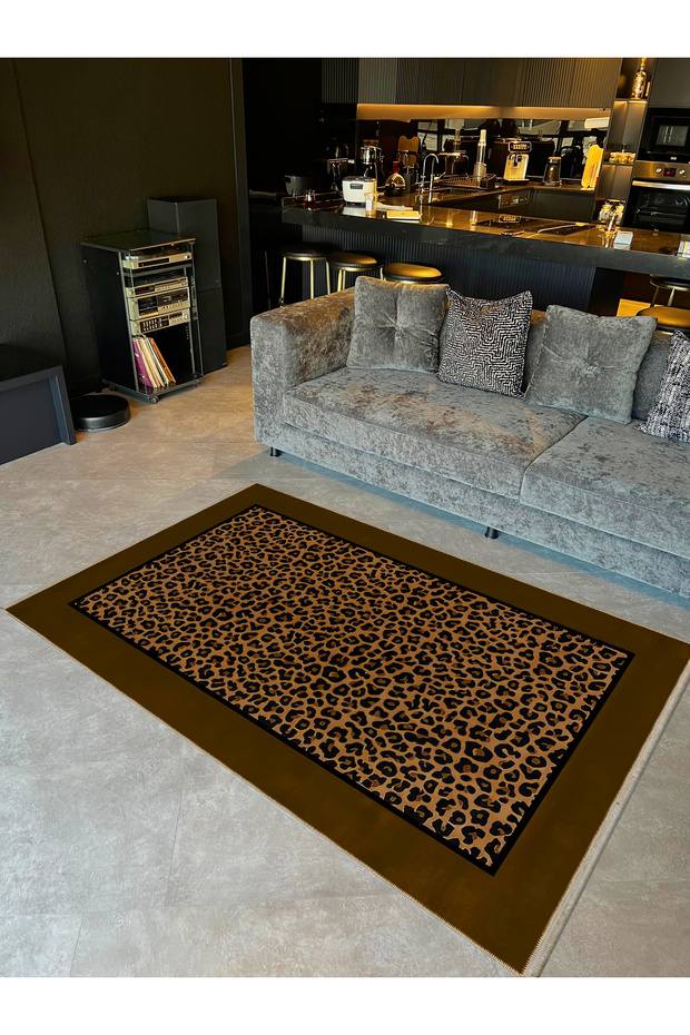 Milano Series Brown Black Leopard Detailed Woven Base Modern Decorative Carpet Milano02