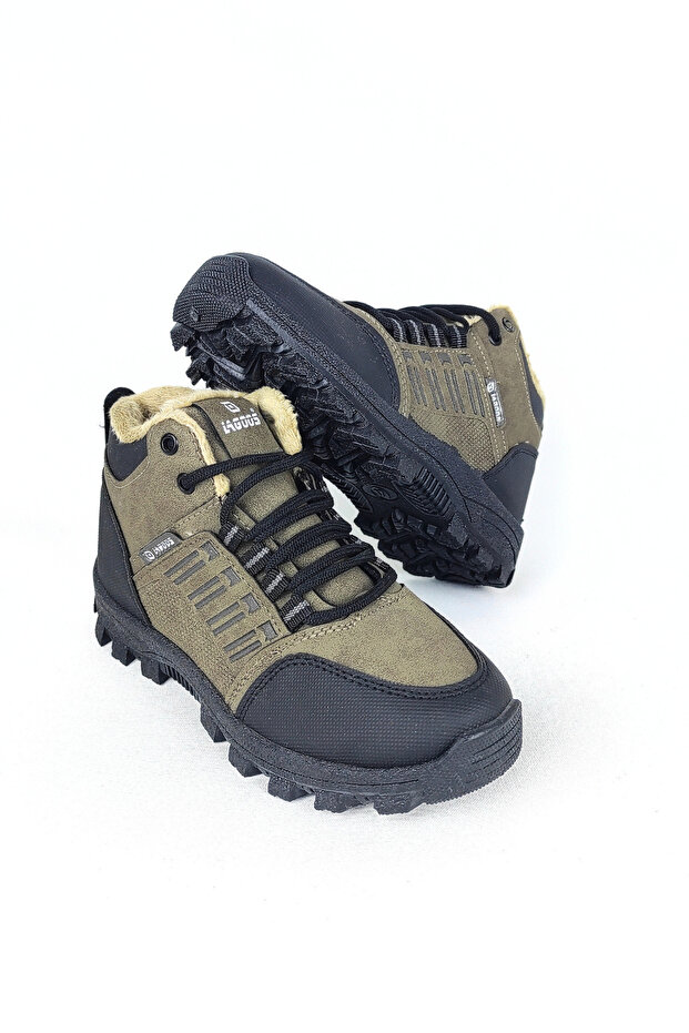 Brown Women's Trekking Boots with Fur Inside and Zipper