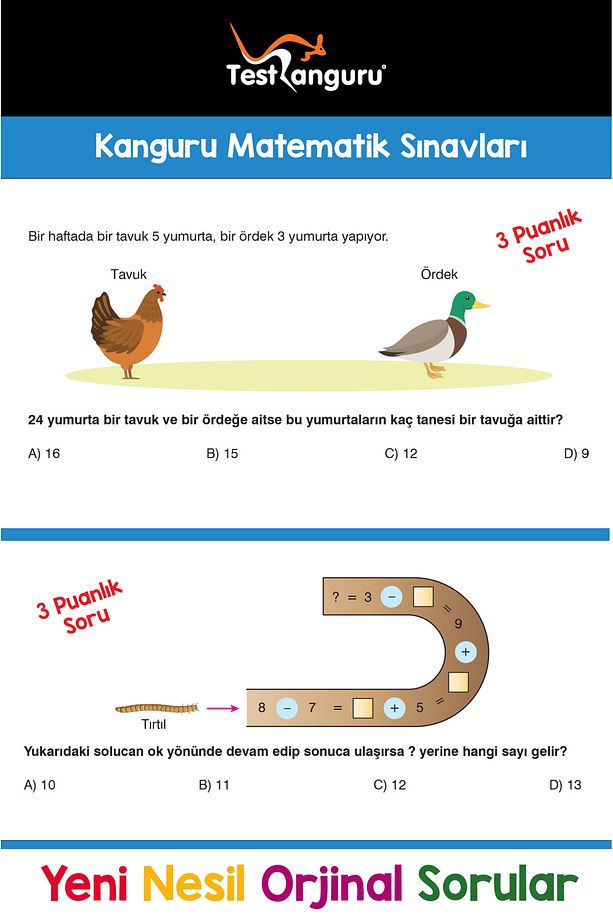 2. Sınıf Zihin Çalıştıran Eğlenceli Kanguru Matematik Soruları - 4