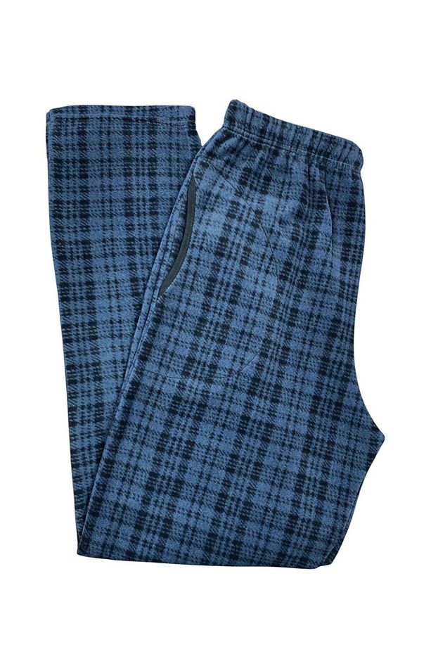 Erkek Mavi Ekose Polar Cepli Kışlık Kalın Yüksek Kaliteli Pijama Altı - 2