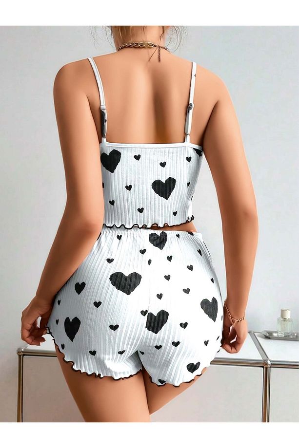 Siyah Kalp Fısıltısı Şortlu Pijama Takımı - 2