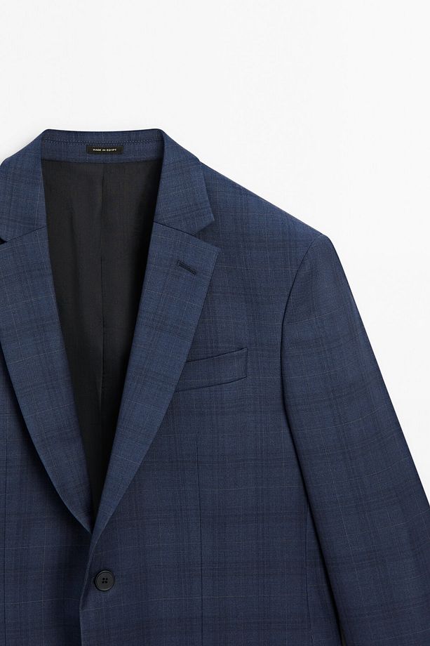 Kareli yün karışımlı klasik blazer - 6