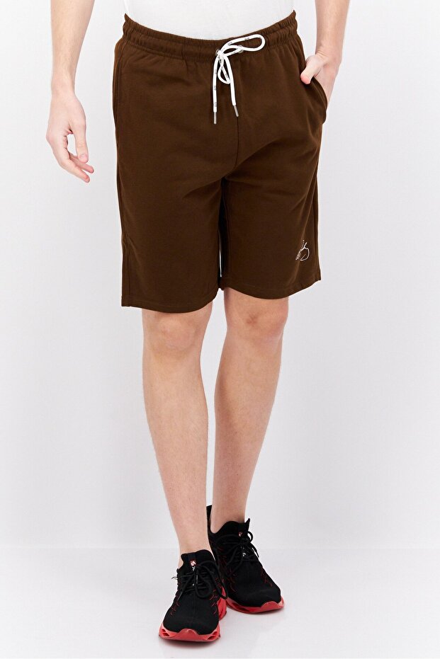 شورت رجالي مطرز، بني - 1