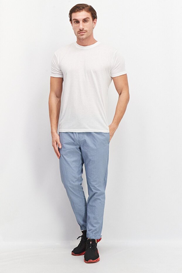 بنطال رياضي سادة بقصّة عادية للرجال، أزرق فاتح - 3