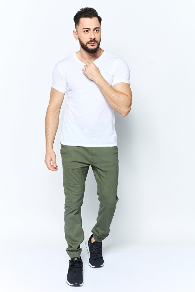 بنطال رياضي رجالي بقصّة عادية ورباط، زيتوني - 2