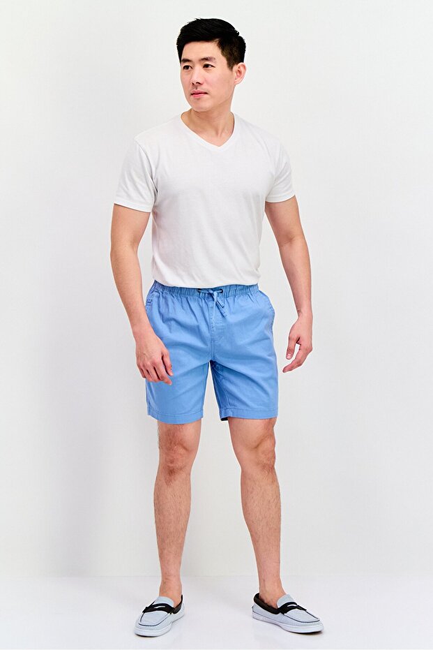 Men Drawstring Plain Basic Shorts, Blue - 4