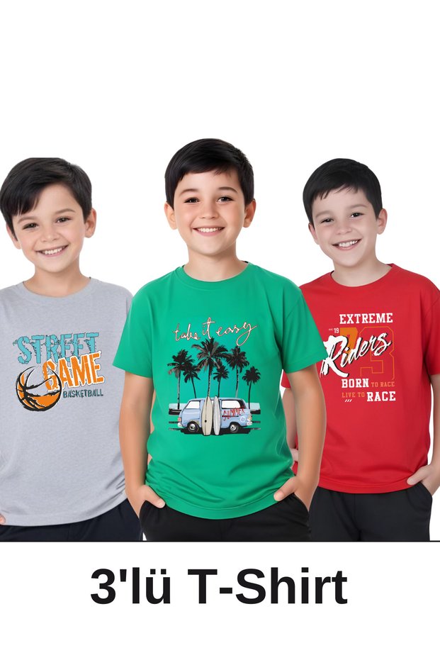 3-Piece Game-Easy-Born Printed Boys' Short Sleeve T-Shirts