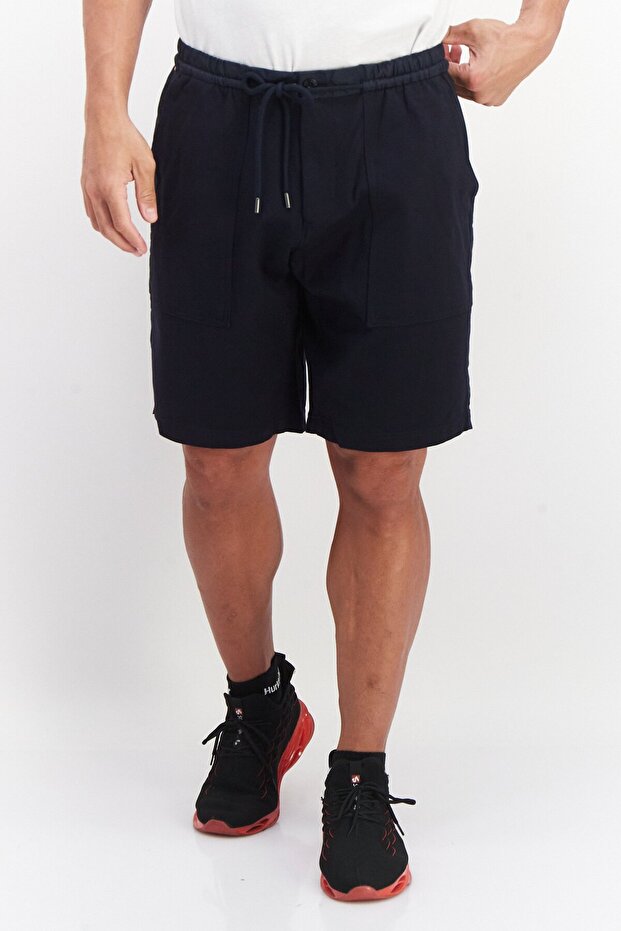 Men Plain Basic Shorts, Navy - 1