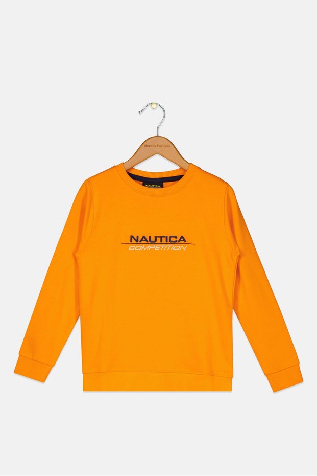 Kids Girl Crew Neck Brand Logo Sweatshirt, Orange